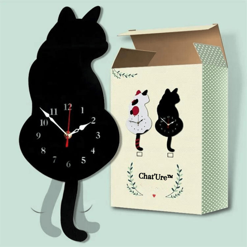 Chat'Ure™ - L'horloge Murale Chat avec Queue qui Remue