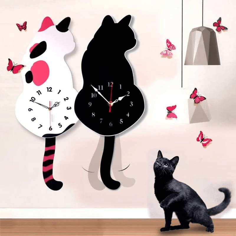 Chat'Ure™ - L'horloge Murale Chat avec Queue qui Remue